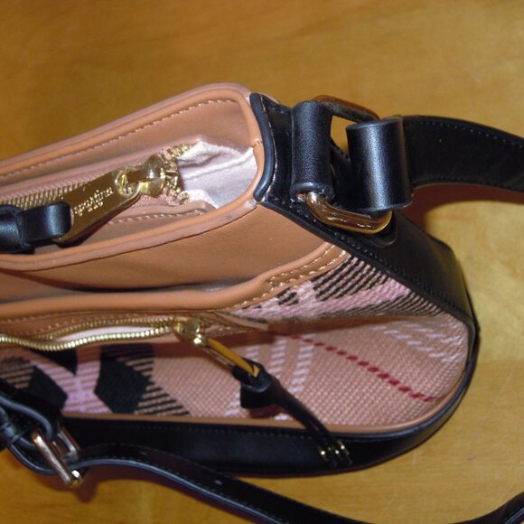Spartina Pink & Black Plaid check Shoulder Hand Bag Purse Leather Linen NWT USA - Picture 6 of 12